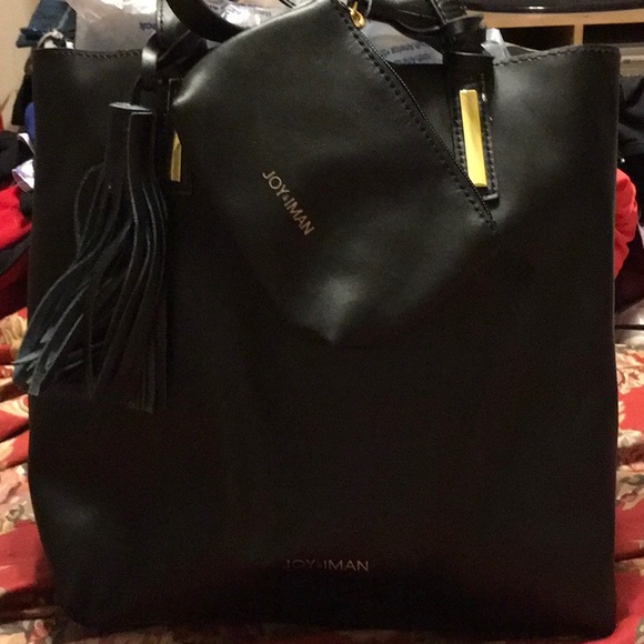 NWT,JOY&IMAN BLACK SAFANO REAL LEATHER,TASSELS,CHAIN PURSE INCLUDED,SNAPS 4 KEYS - Picture 1 of 9